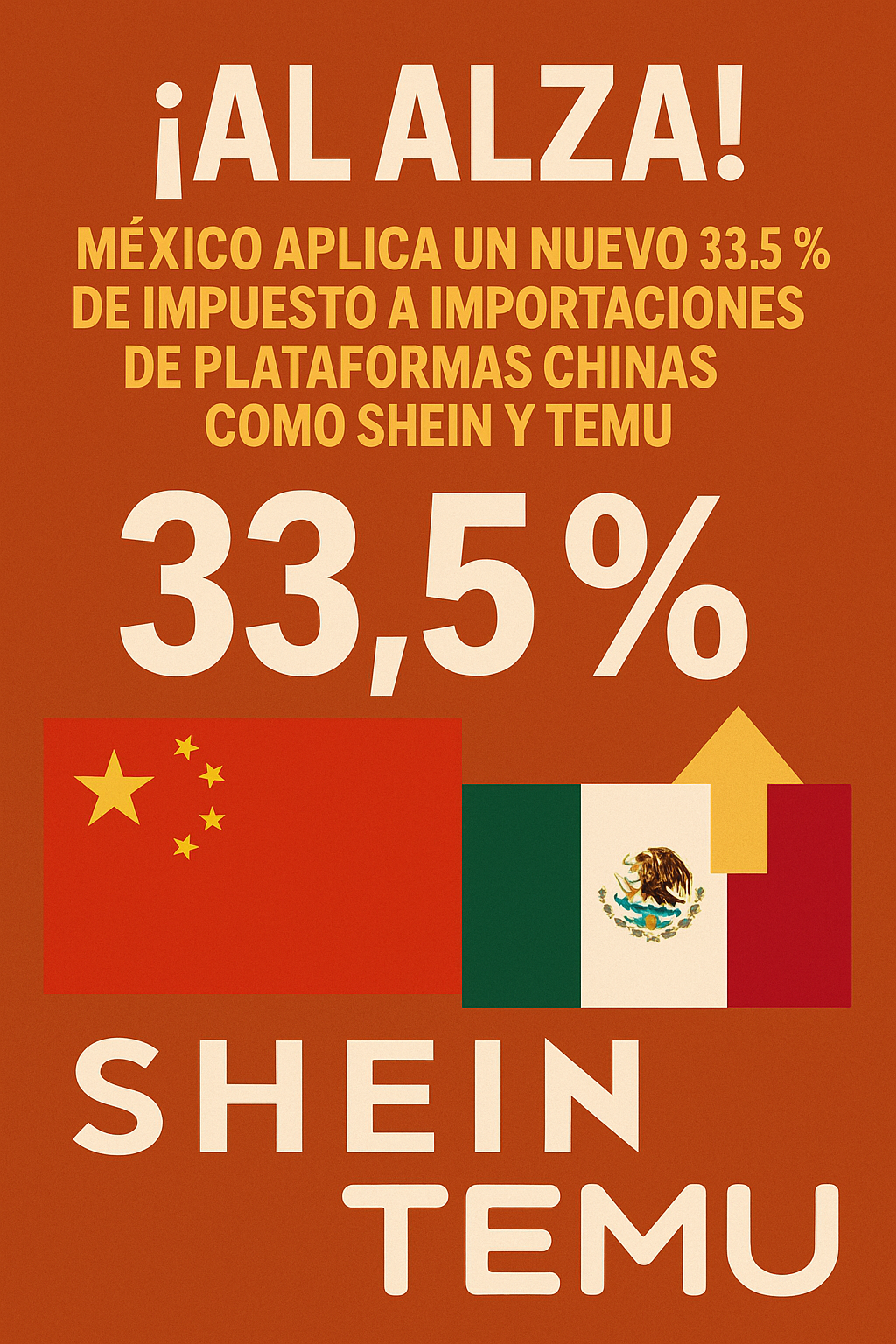 ¡Al alza! México aplica un nuevo 33.5 % de impuesto a importaciones de plataformas chinas como Shein y Temu ¡Al alza! México aplica un nuevo 33.5 % de impuesto a importaciones de plataformas chinas como Shein y Temu