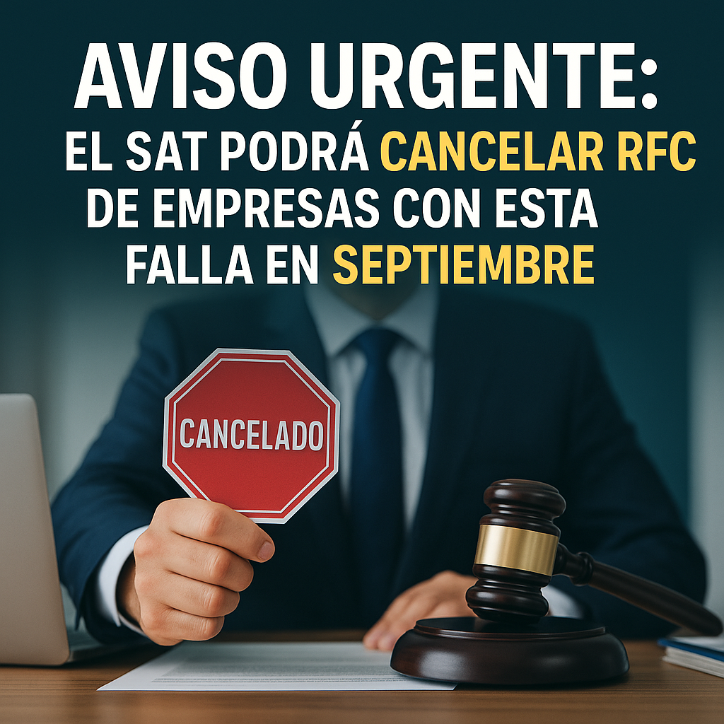 Aviso urgente: el SAT podrá cancelar RFC de empresas con esta falla en septiembre Aviso urgente: el SAT podrá cancelar RFC de empresas con esta falla en septiembre