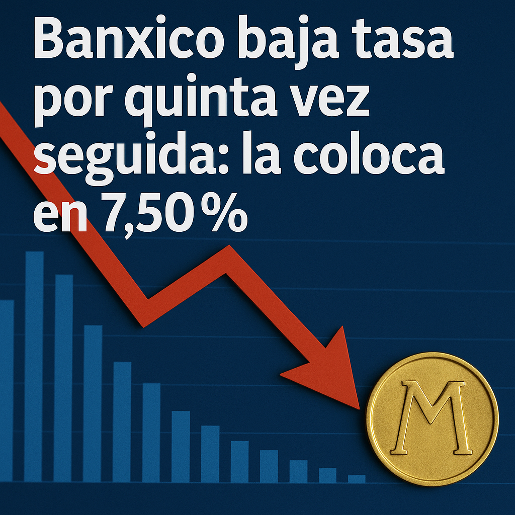 Banxico baja tasa por quinta vez seguida: la coloca en 7.50 % Banxico baja tasa por quinta vez seguida: la coloca en 7.50 %