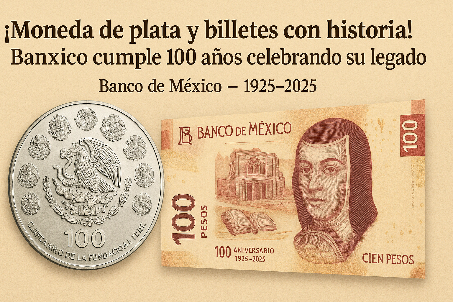 ¡Moneda de plata y billetes con historia! Banxico cumple 100 años celebrando su legado ¡Moneda de plata y billetes con historia! Banxico cumple 100 años celebrando su legado