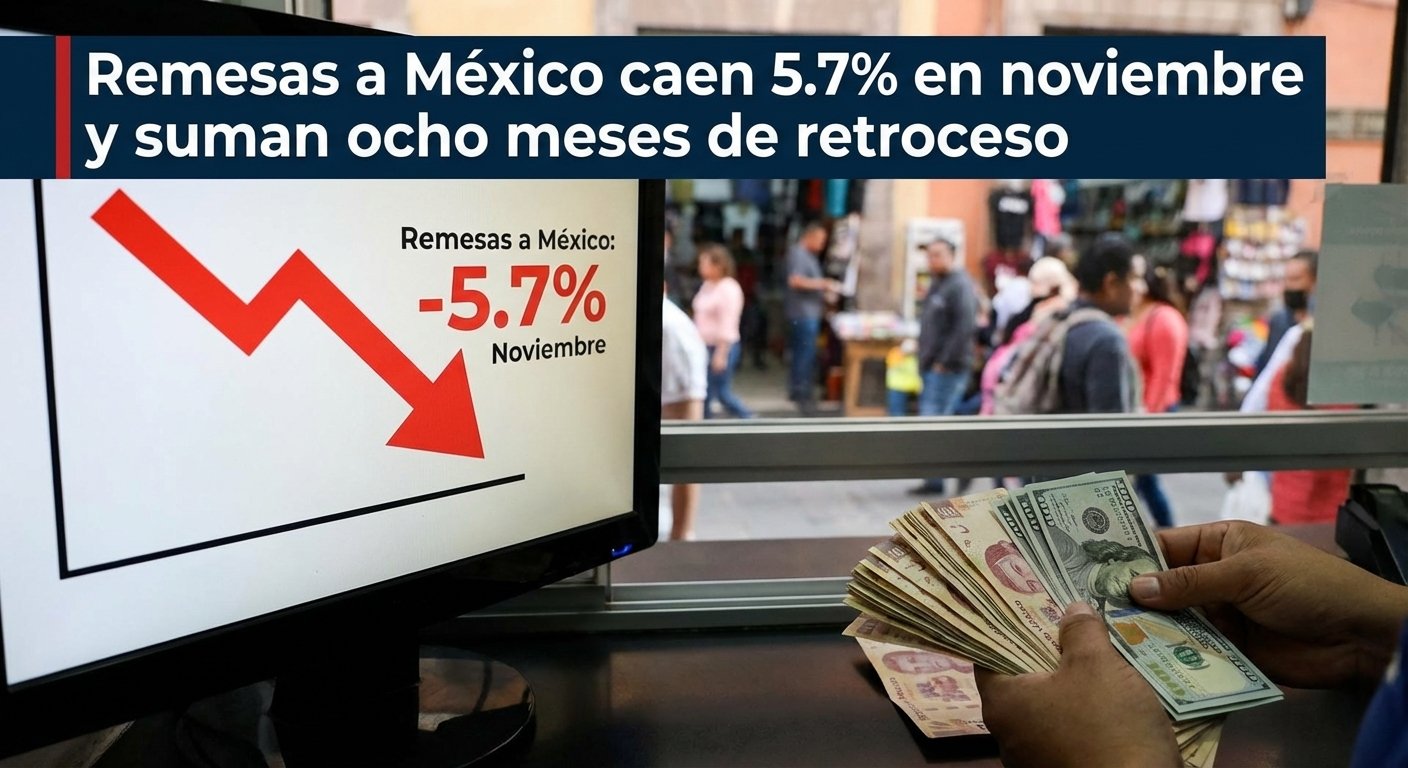 Remesas a México caen 5.7% en noviembre y suman ocho meses de retroceso