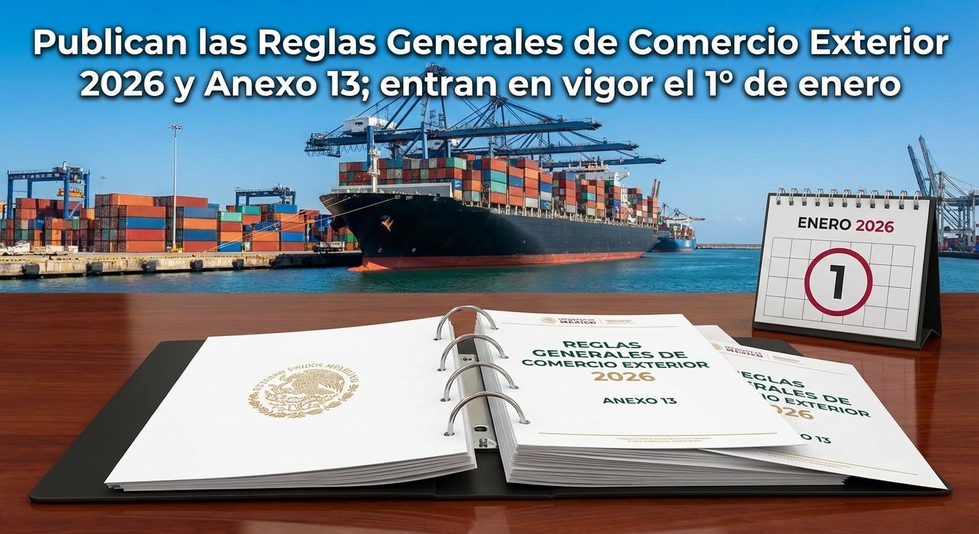 Publican las Reglas Generales de Comercio Exterior 2026 y Anexo 13; entran en vigor el 1° de enero