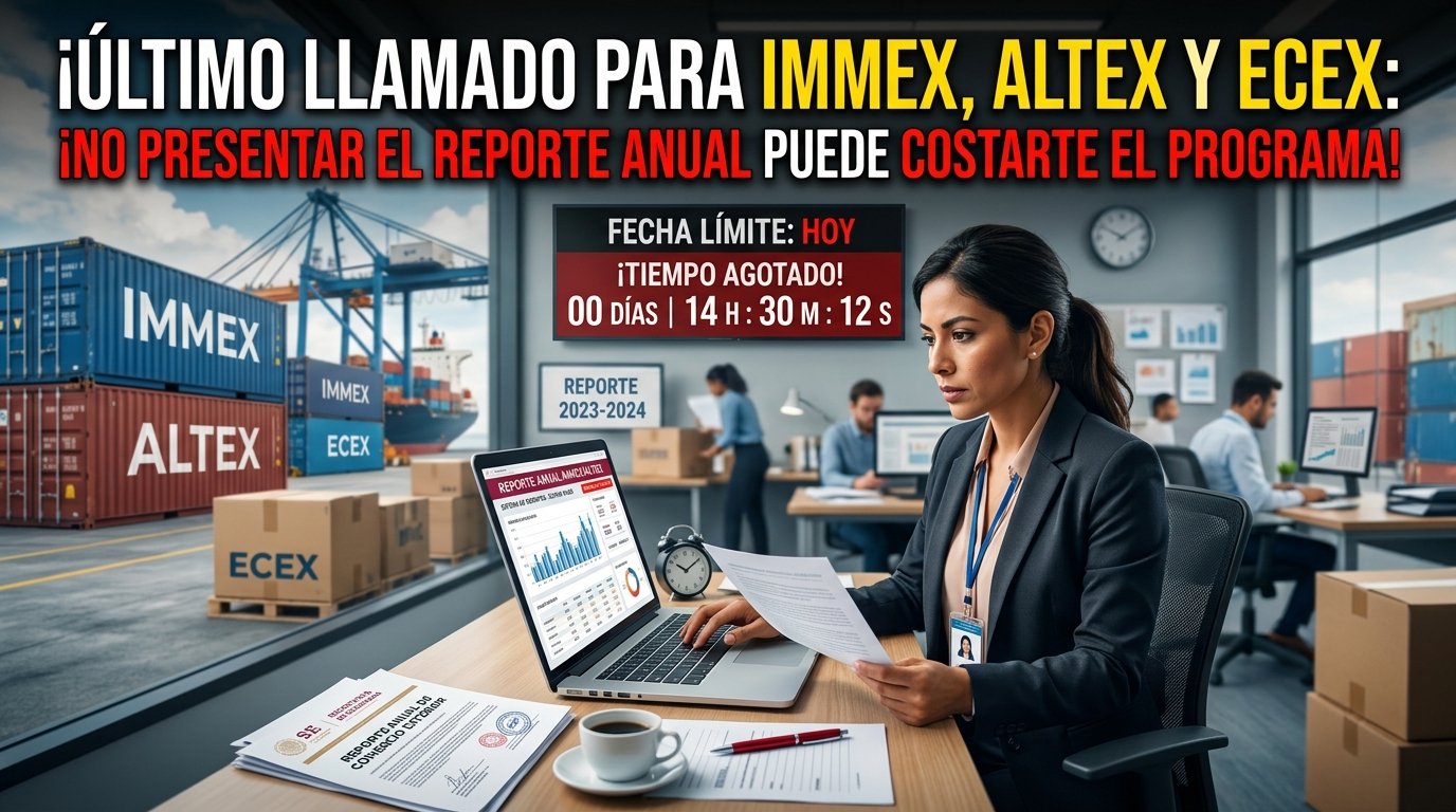 ¡Último llamado para IMMEX, Altex y Ecex: no presentar el reporte anual puede costarte el programa! ¡Último llamado para IMMEX, Altex y Ecex: no presentar el reporte anual puede costarte el programa!