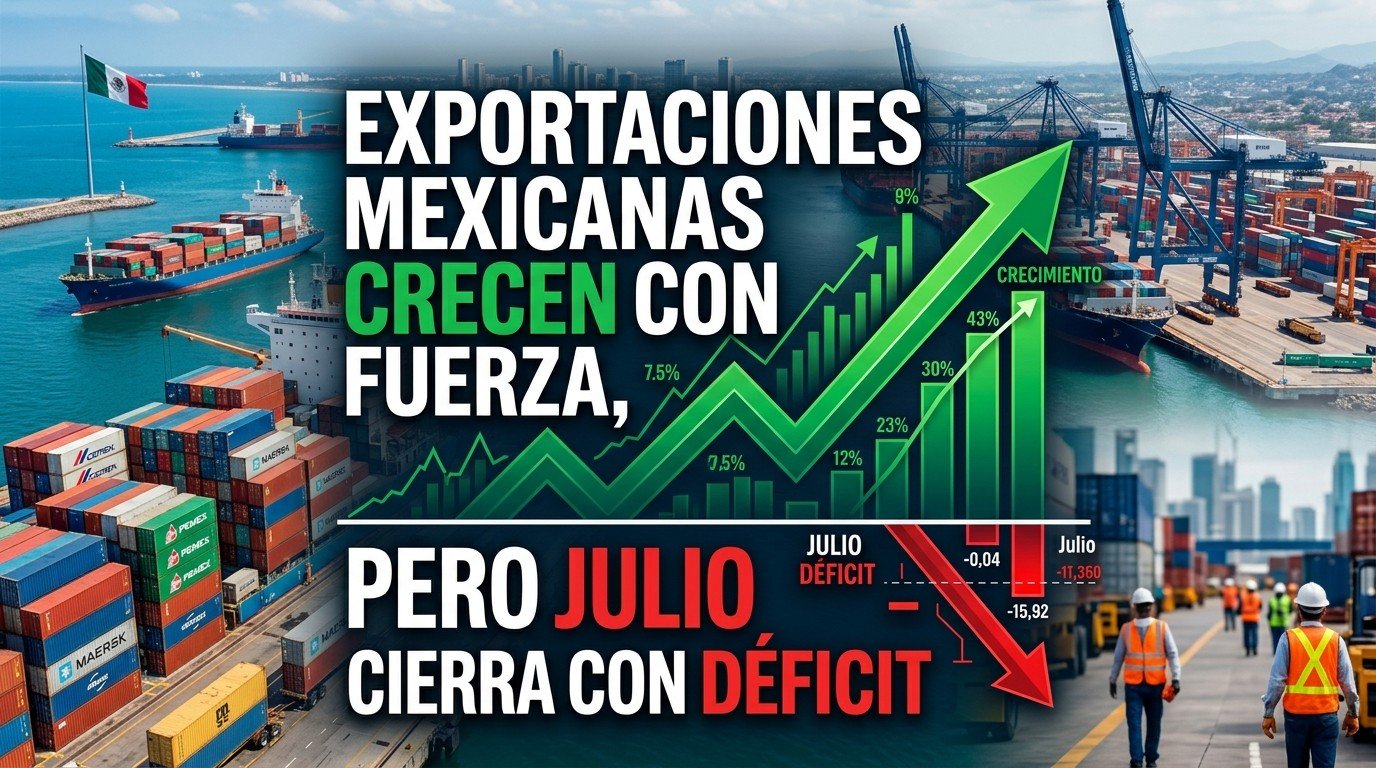 Exportaciones mexicanas crecen con fuerza, pero julio cierra con déficit Exportaciones mexicanas crecen con fuerza, pero julio cierra con déficit